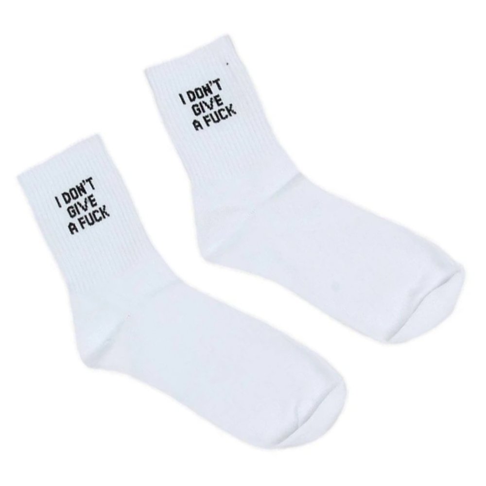 I Don't Give A Fu*k Crew Socks - White/Black - DRIKOR
